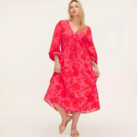 Choose S M | Classic Rose Linen Long Sleeve Maxi Dress Kate Spade Pink Red - Picture 9 of 10